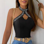 Damen Body mit modischem Halsdesign und Strassverzierungen R&B