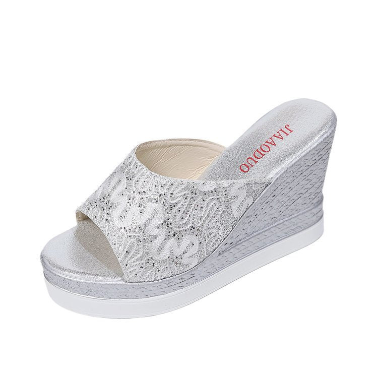 Damen Wedge-Pantoletten mit glitzerndem Obermaterial und komfortablem Fußbett R&B