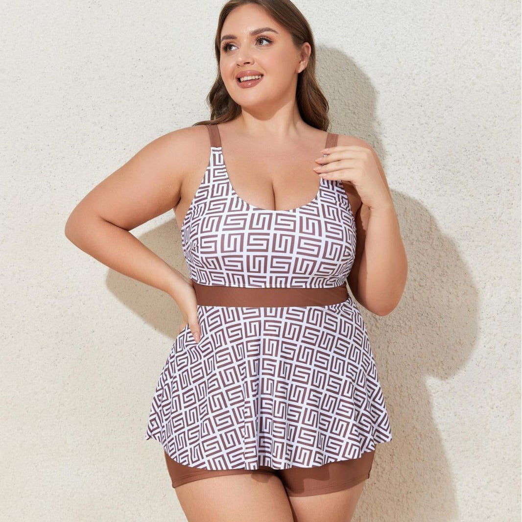 Damen Modischer Tankini mit skulpturalen Musteranwendungen R&B