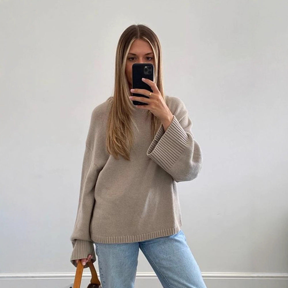 Damen lässiger Strickpullover mit weiten Ärmeln R&B