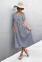 Damen V-Ausschnitt Midikleid mit kariertem Design und ausgestelltem Rock R&B