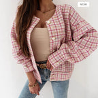Damen Karierte Bouclé-Jacke R&B