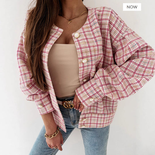 Damen Karierte Bouclé-Jacke R&B