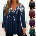 Damen Elegante Bluse mit floralem Design und V-Ausschnitt R&B