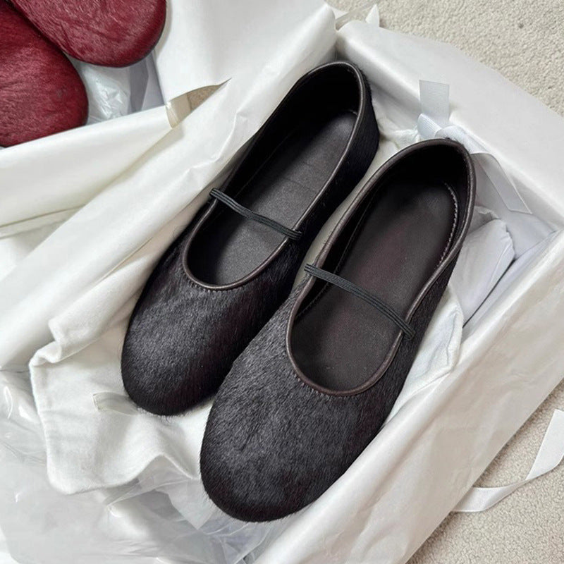 Damen Ballerinas aus samtigem Obermaterial mit elastischem Riemen R&B