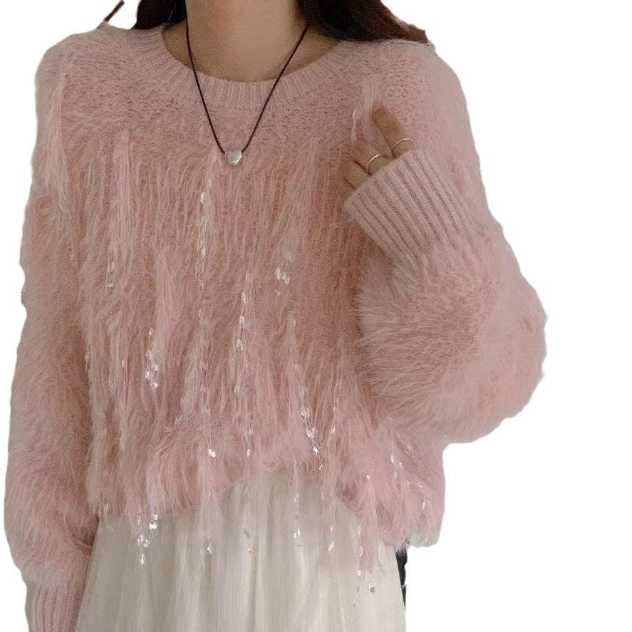 Damen Flauschiger Strickpullover mit einzigartigen Details R&B