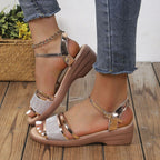 Damen Komfortable Wedgesandalen mit verstellbaren Riemen und schimmernden Akzenten R&B