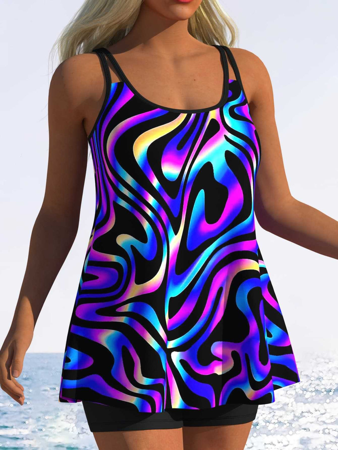 Damen Tankini mit verspieltem Streifenmuster und originellem Schnitt R&B