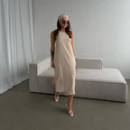 Damen Maxikleid mit elegantem Seitenschlitz und fließendem Stoff R&B