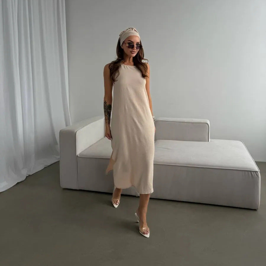 Damen Maxikleid mit elegantem Seitenschlitz und fließendem Stoff R&B