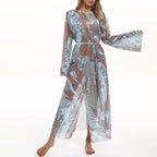 Damen Transparenter Strandkimono mit floralen Mustern R&B