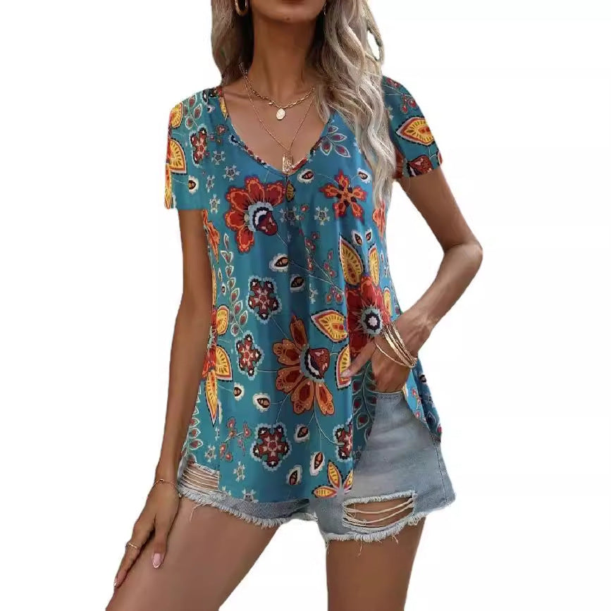 Damen luftiges Kurzarmoberteil mit floralem Muster R&B