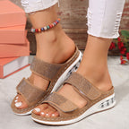 Damen bequeme Zehentrenner-Sandalen mit modischem Glitzer-Design und luftiger Sohle R&B