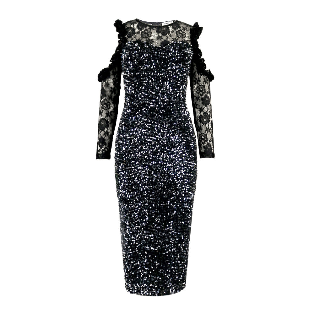 Damen Glitzerndes Festkleid mit eleganten Spitzendetails R&B