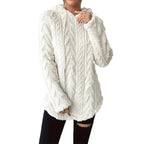 Damen Kapuzenpullover mit weichem Plüsch und modischem Zopfmuster R&B