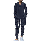 Herren nan gestricktes Lounge-Set mit tiefem V‑Ausschnitt, Kordelzug-Jogginghose und Rippbündchen R&B