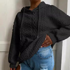 Damen Oversized Strickpullover mit kreativem Kabeleffekt und Kapuze R&B