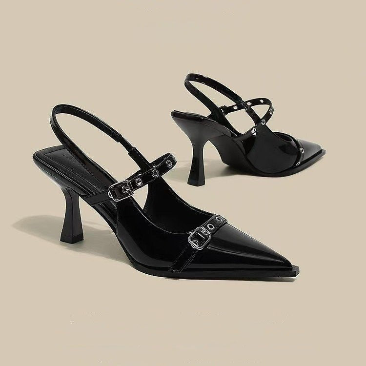 Damen elegante Slingback-Pumps mit spitzem Zehenbereich und modischen Schnallen R&B