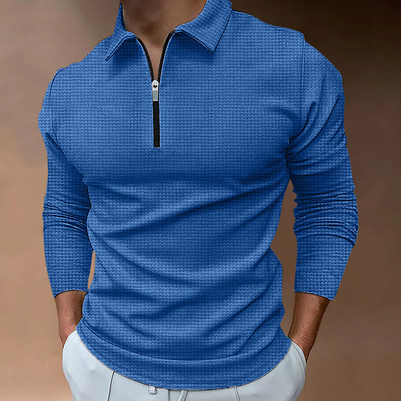 Herren Langarm Polo-Shirt mit modernem Reißverschluss und atmungsaktiver Struktur R&B
