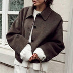 Damen oversized Wolljacke mit elegantem Kragen R&B