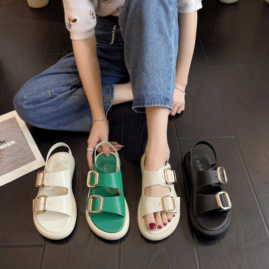 Damen Bequeme Riemchen-Sandalen mit modischer Schnallenverzierung und ergonomischem Fußbett R&B