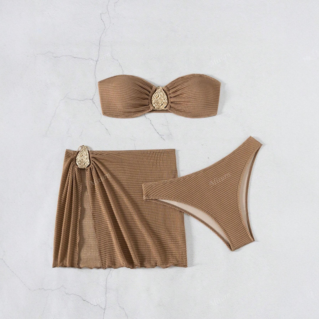 Damen Bandeau-Bikini-Set mit dekorativem Wickelrock R&B