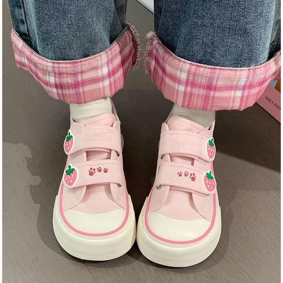 Damen Freizeit-Sneaker mit niedlichen Erdbeer-Applikationen und praktischem Klettverschluss R&B