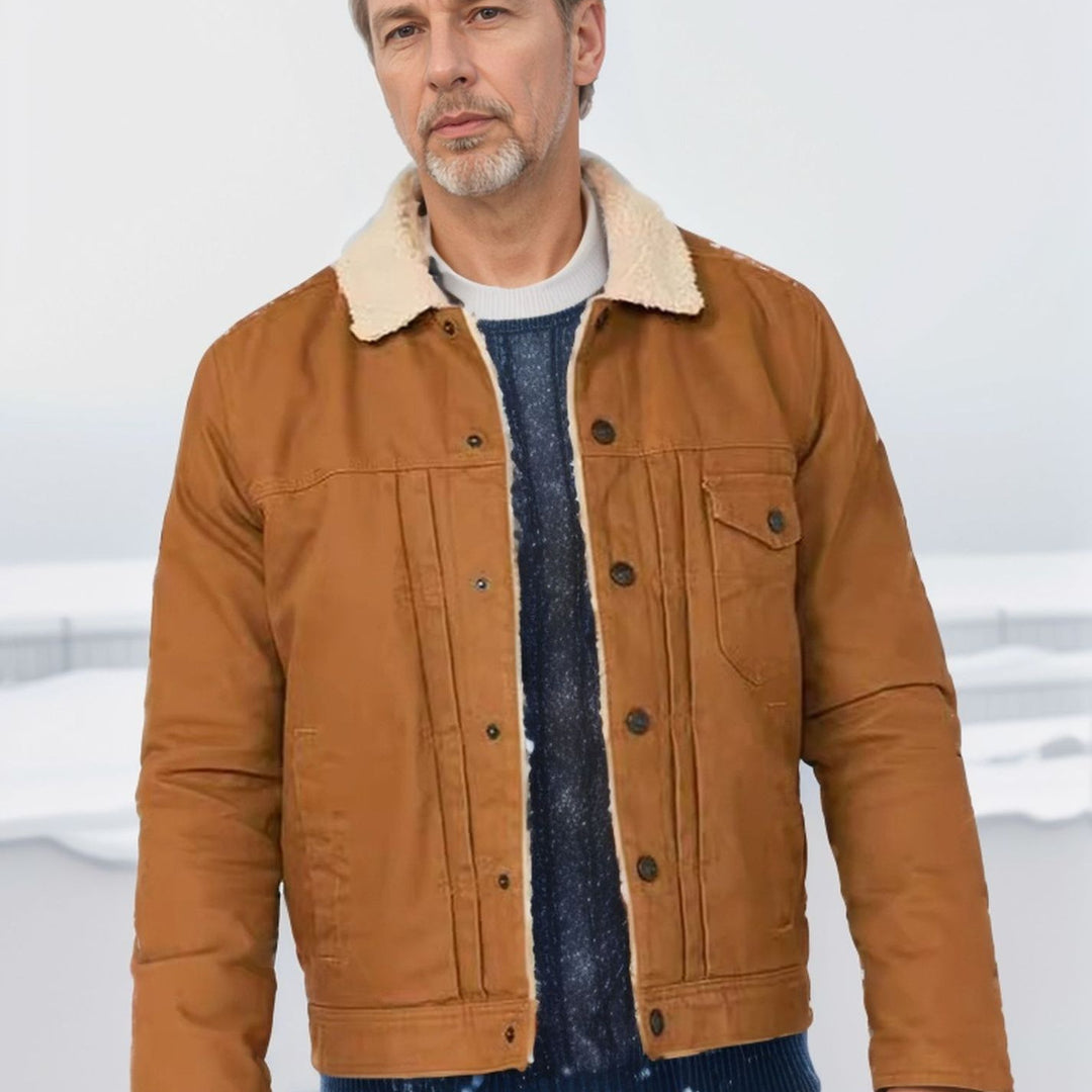Herren gefütterte Denimjacke mit Teddykragen und praktischen Taschen R&B