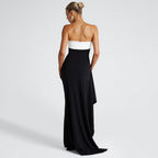 Damen elegantes trägerloses Maxikleid mit seitlichem Schlitz und kontrastierendem Oberteil R&B