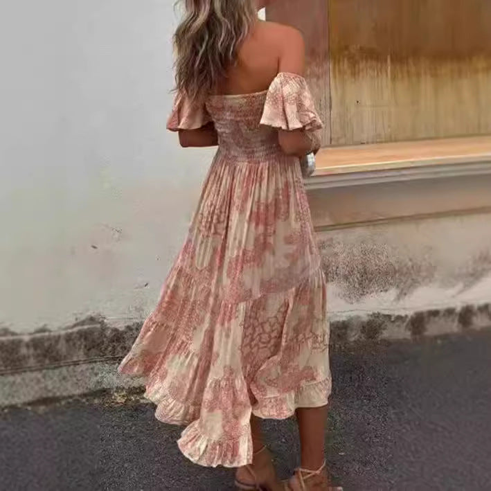 Damen Off-Shoulder Maxikleid mit Rüschendetails und elastischem Taillenband R&B
