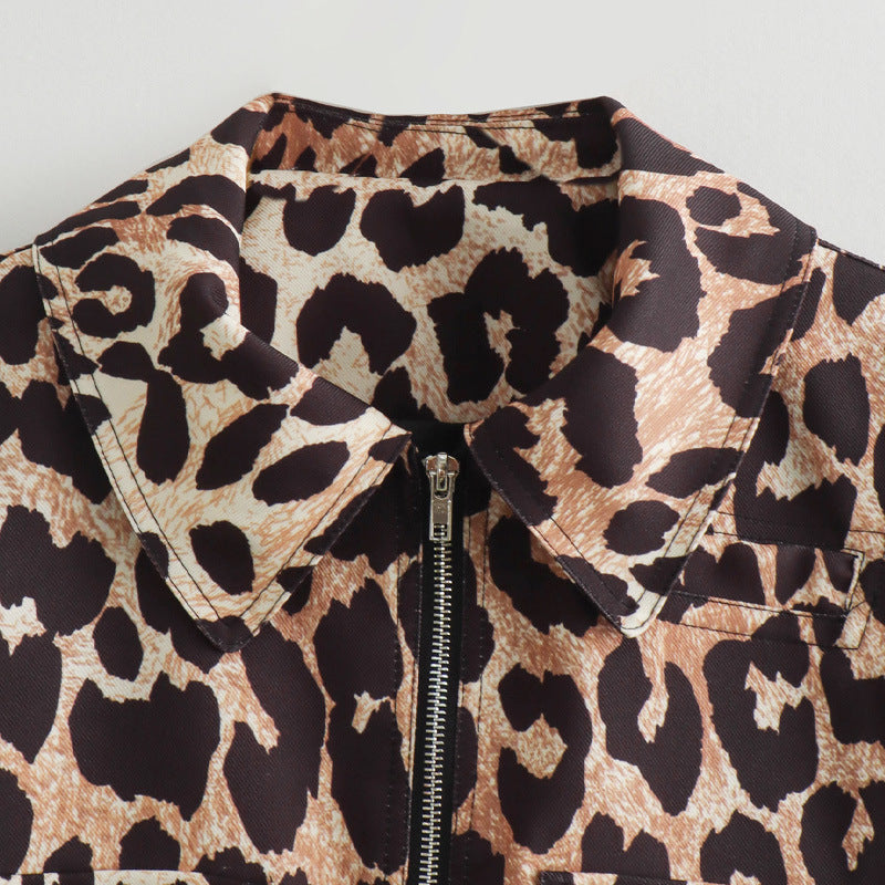 Damen cropped Wildlederjacke mit elegantem Leo-Print R&B