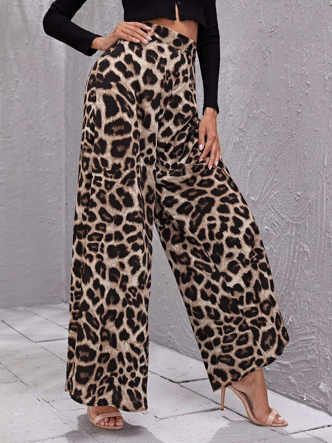 Damen Weitbeinige Hose im trendigen Leopardenmuster R&B