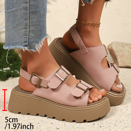 Damen Modische Plateau-Sandalen mit verstellbaren Riemen und anatomischem Fußbett R&B