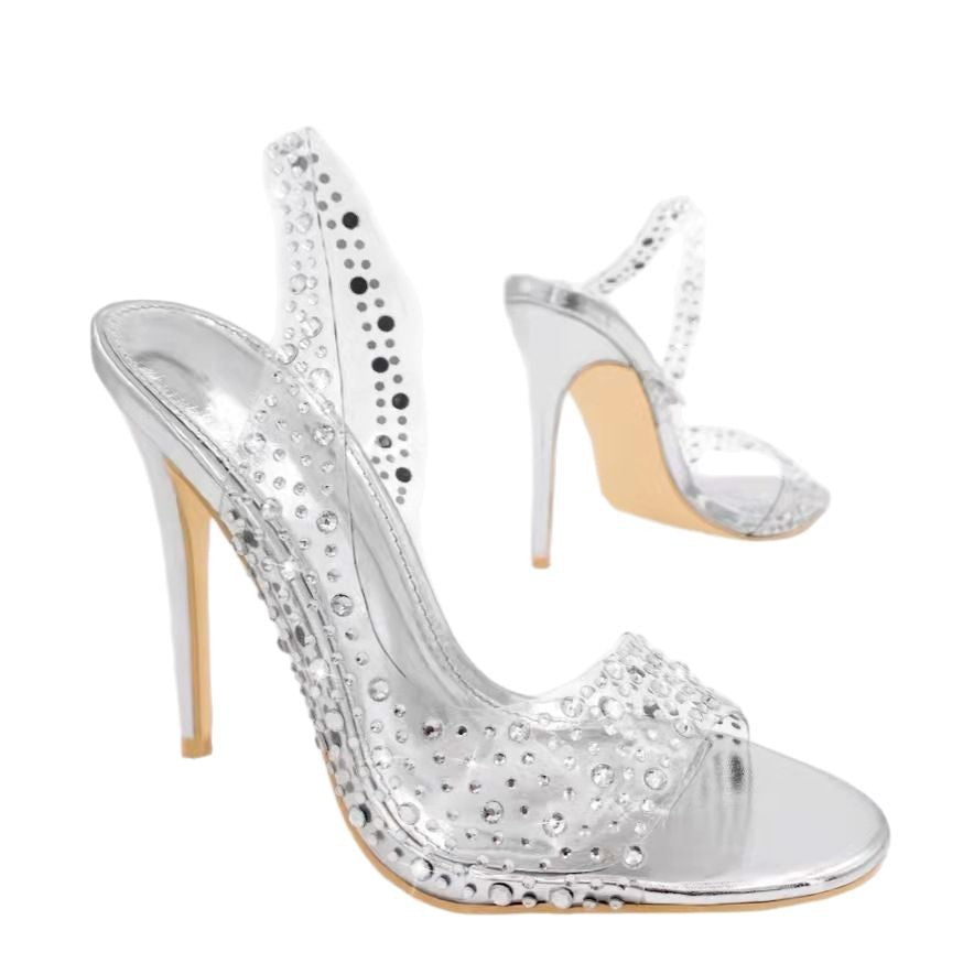 Damen Glamouröse High Heel Sandalen mit funkelndem Strassbesatz R&B