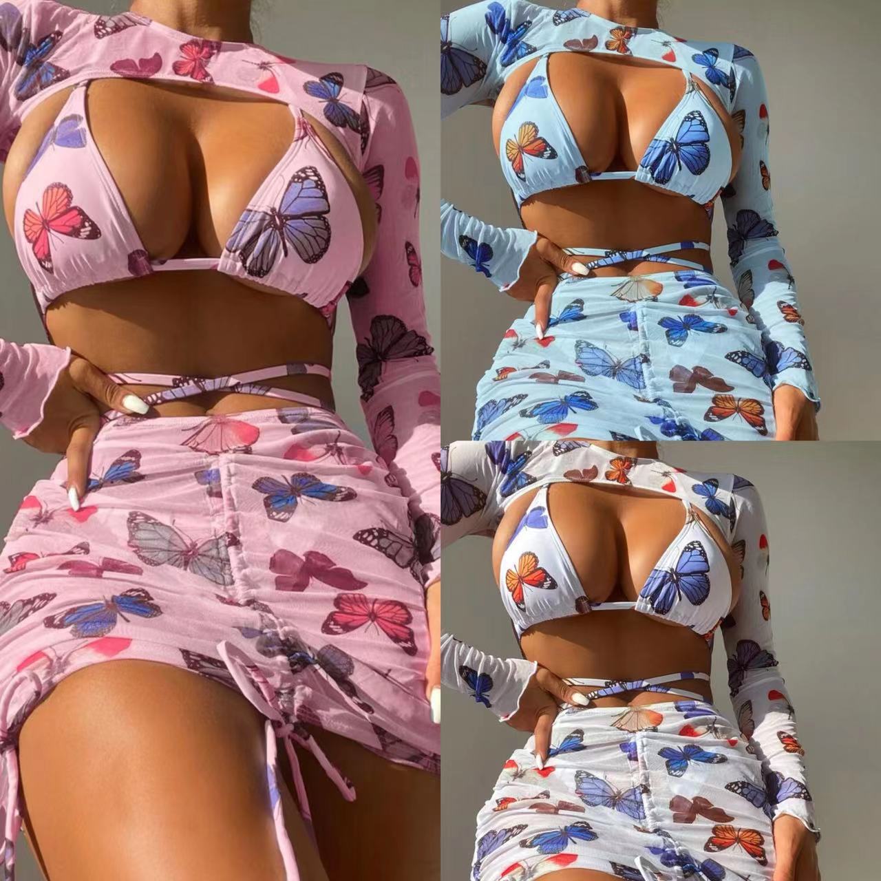 Damen Bikini mit langen Ärmeln und Cut-Out Design R&B