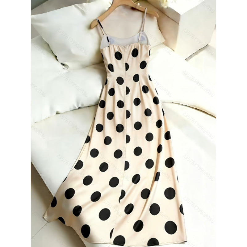 Damen Abendkleid mit elegantem Punktmuster und schmalen Spaghettiträgern R&B