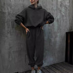 Damen Kuscheliges Fleece-Set mit Kapuze und elastischem Bund