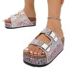 Damen Glamouröse Plateau-Sandalen mit verzierten Schnallen und rutschfester Sohle