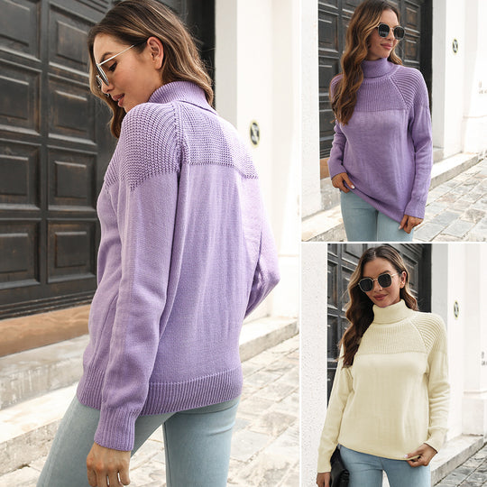 Damen Strickjacke mit modernem Strickdesign und hohem Kragen R&B