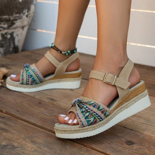 Damen Wedge-Sandalen mit dekorativen Knotendetails und verstellbarem Riemendesign R&B