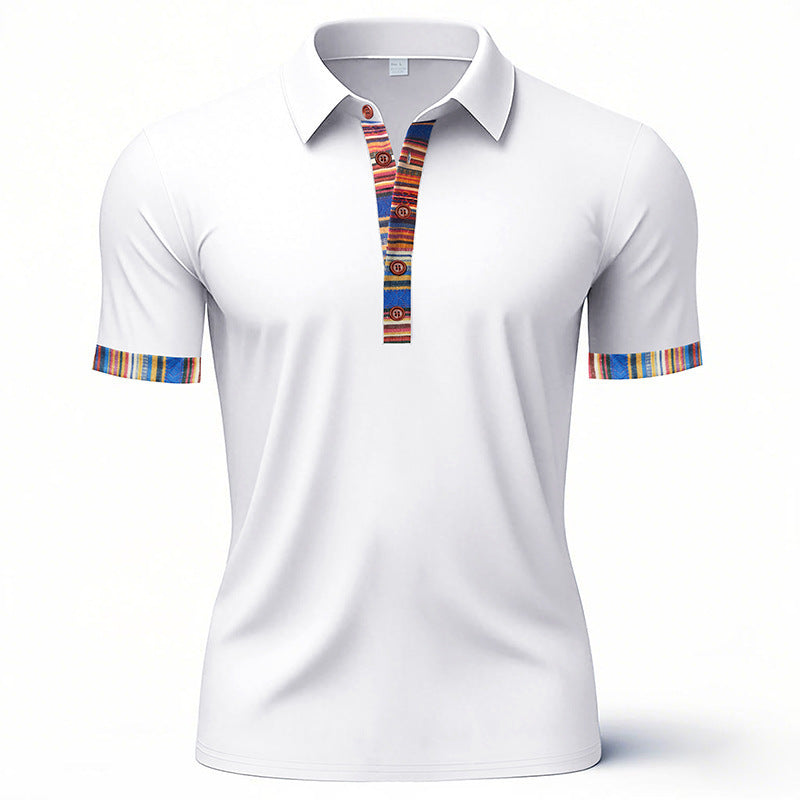 Herren Polo-Shirt mit buntem Kragen und strukturierter Optik R&B