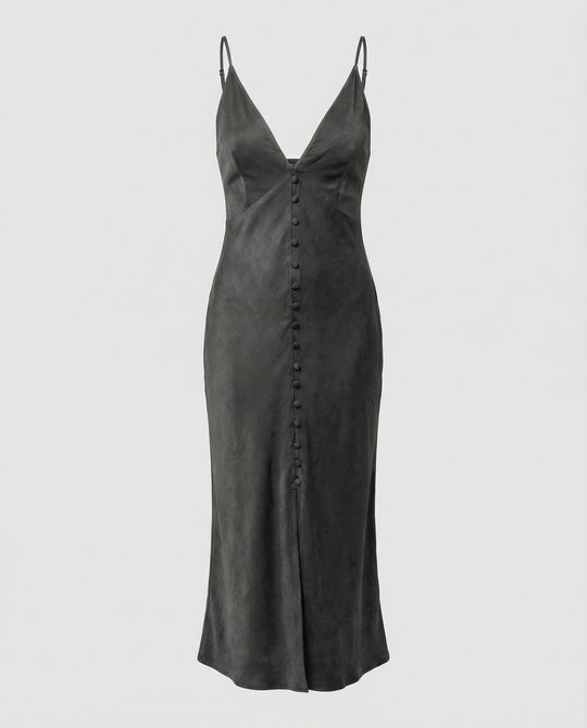 Damen Maxikleid mit V-Ausschnitt und Knopfleiste