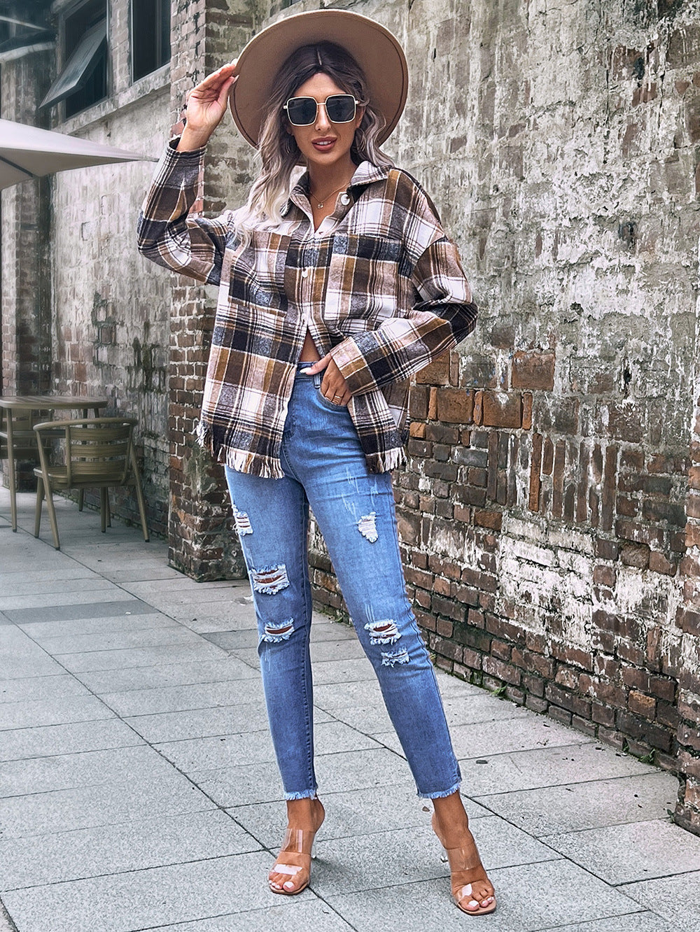 Damen Übergroße Karomuster Jacke R&B