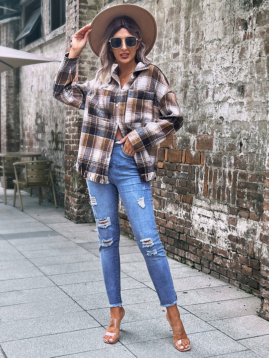 Damen Übergroße Karomuster Jacke R&B