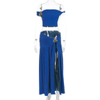 Damen Off-Shoulder Maxirock mit figurbetontem Crop-Top und verspieltem Detail R&B