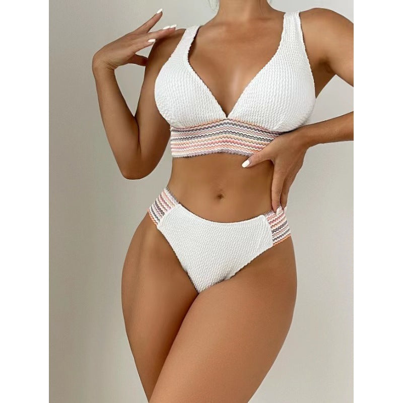 Damen Wellenmuster Bikini-Set mit tiefem V-Ausschnitt R&B