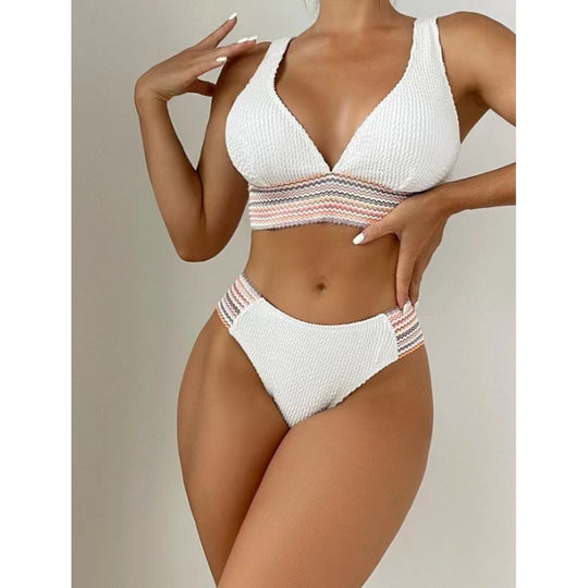 Damen Wellenmuster Bikini-Set mit tiefem V-Ausschnitt R&B