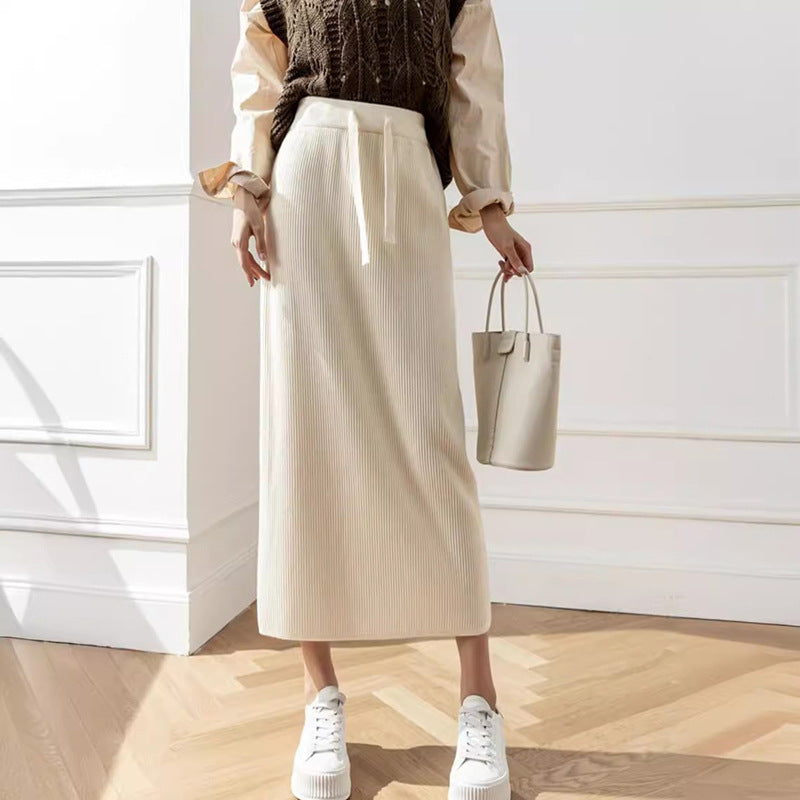 Damen Midi-Rock mit Taillenschnürung und geripptem Design R&B