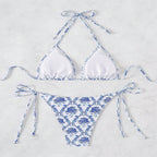 Damen Triangel-Bikini mit modischem Blütenmuster und verstellbaren Trägern R&B