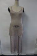 Damen elegantes Strickkleid mit transparentem Design und feinen Trägern R&B
